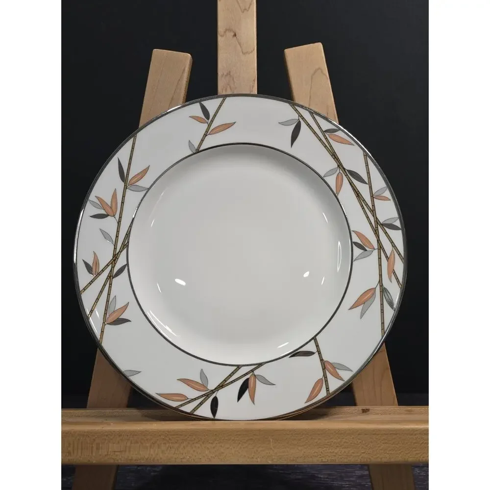 3 Vintage Lenox Kyoto Salad Plates 8-1/8” Bone China USA Bamboo Platinum Rim